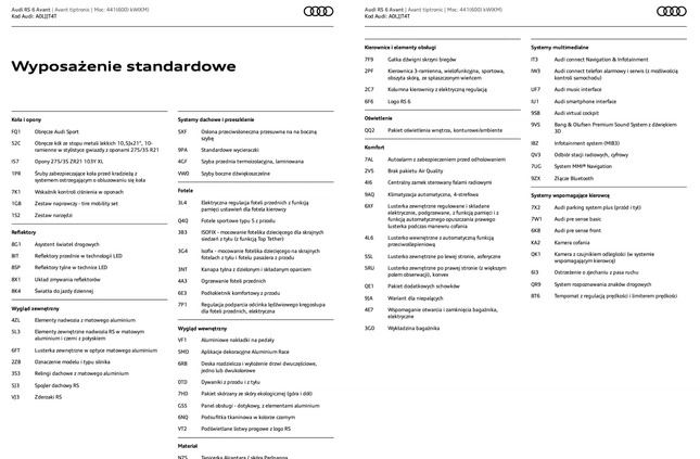 Audi RS6 cena 425000 przebieg: 133000, rok produkcji 2021 z Warszawa małe 232